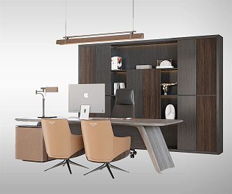 Modern office desk bookcase office desk and chair combination 3d model