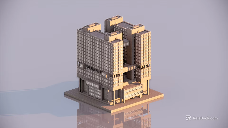 Modern Multi story Hotel Building Exterior With Glass Windows And Entrance Design 3d model 