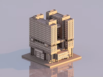 Modern Multi story Hotel Building Exterior With Glass Windows And Entrance Design 3d model