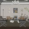 Elegant Living Room Interior With Paneled Walls Fireplace Plush Sofas And Marble Coffee Table