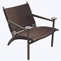 Modern Dining Chair With Dark Leather Seat And Sleek Metal Armrest Frame Design