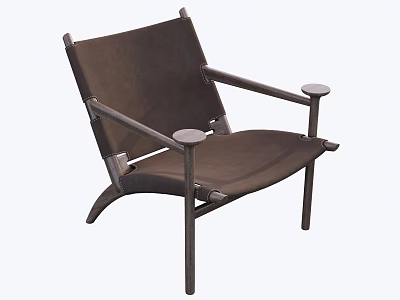 Modern Dining Chair With Dark Leather Seat And Sleek Metal Armrest Frame Design 3d model