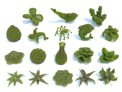 Various Shaped Decorative Garden Bushes With Green Foliage And Different Designs 3d model