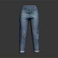 Blue Denim Jeans With Ripped Design And Cuffed Hem For Casual Wear
