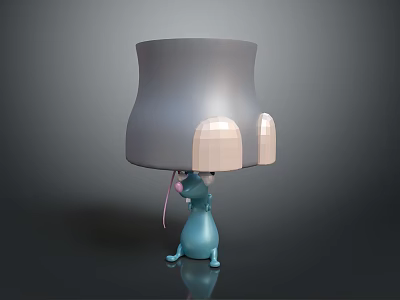 Cute Unique Decorative Lamp With Gray Lampshade Blue Mouse White Ears Pink Nose 3d model