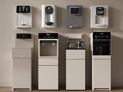 Modern Daily Appliances Featuring Wall Mounted And Floor Standing Water Dispensers And Coffee Makers 3d model