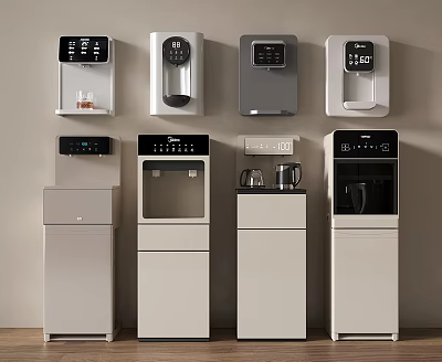 Modern Daily Appliances Featuring Wall Mounted And Floor Standing Water Dispensers And Coffee Makers 3d model