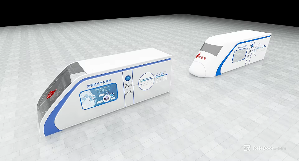 Event Display Wall With Fuxing High Speed Train Head Shape And Charts 3d model 