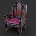 Vintage Wooden Armchair With Intricate Carvings And Pink Cushion Accent