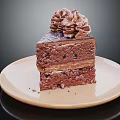 Rich Layered Chocolate Cake With Whipped Cream On Beige Plate