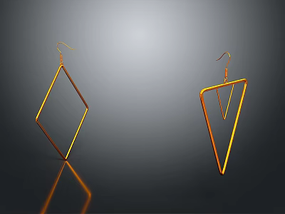 Stylish Modern Golden Geometric Earrings With Diamond And Triangle Shapes 3d model