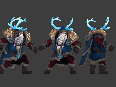 Man In Blue Gold Outfit With Blue Antlers White Beard Red Pants From Different Angles 3d model