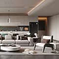 Modern Living Dining Room Interior With Gray Sofa Coffee Table And Open Kitchen 3d model