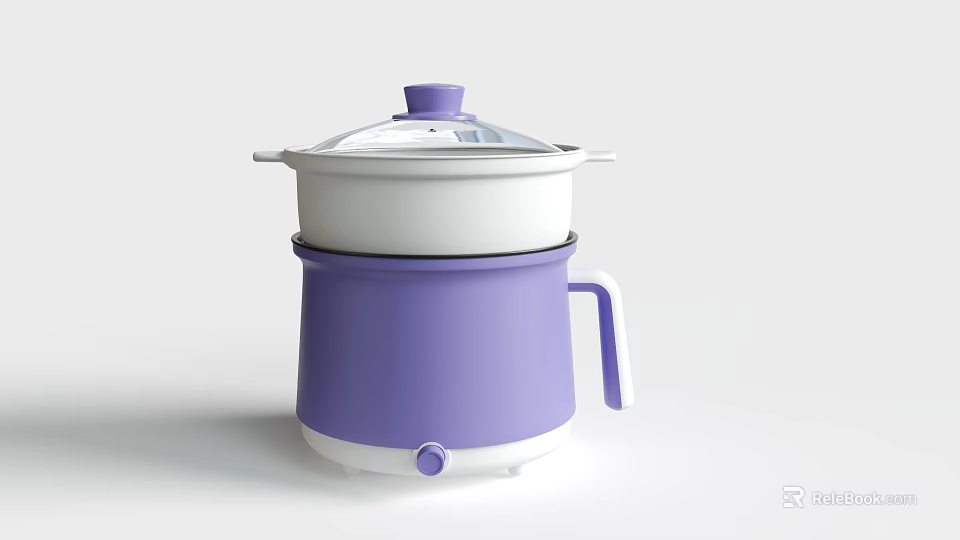 Purple And White Electric Steamer With Lid Handle And Control Knob 3d model 