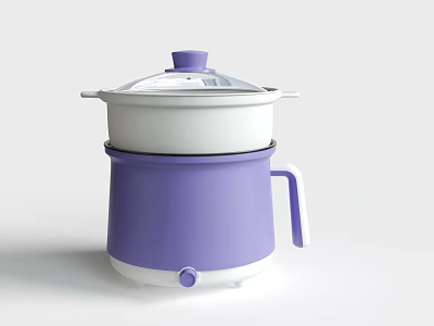 Purple And White Electric Steamer With Lid Handle And Control Knob 3d model