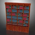 Traditional Brown Wooden Bookshelf With Shelves Filled Colorful Red Blue Books Cabinet Doors At Bottom