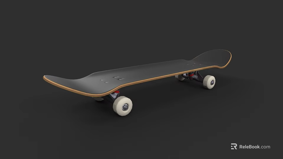 Black Skateboard With Wooden Edge And White Wheels For Sports Activities 3d model 