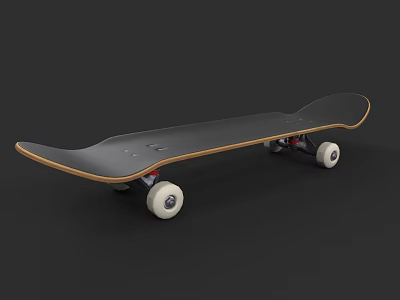 Black Skateboard With Wooden Edge And White Wheels For Sports Activities 3d model