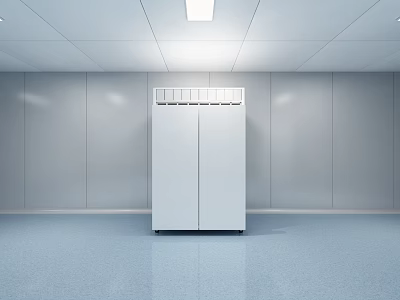 White Double door Industrial Equipment In Indoor Area With Gray Walls Blue Floor Ceiling Lights 3d model