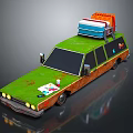 Vintage Green And Brown Station Wagon With Roof Luggage Carrier And Decorative Stickers