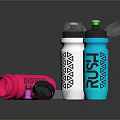 Colorful Reusable Water Bottles With Geometric Pattern FISU Logo And Flip Lids In White Blue Pink