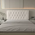 Elegant Modern Bedroom Interior with Beige Tufted Upholstered Headboard Nightstand and Potted Plant