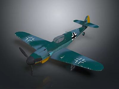 Vintage Military Airplane Model Green Body With White Cross Markings And Yellow Tail Design 3d model