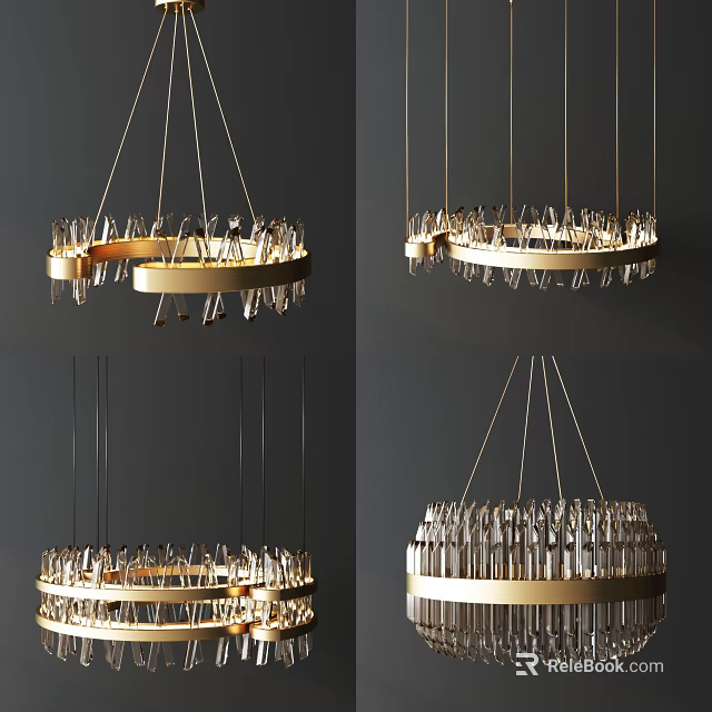 Elegant Modern Golden Round Chandelier With Crystal Decor For Interior Lighting 3d model 