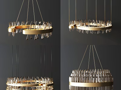 Elegant Modern Golden Round Chandelier With Crystal Decor For Interior Lighting 3d model