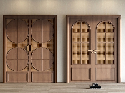 Antique double door solid wood sliding door entry door lock 3d model