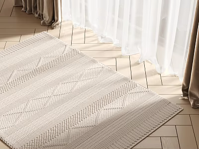 Light Colored Square Rug With Geometric Patterns On Wooden Floor By Curtains 3d model