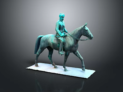 Man Riding Walking Horse Bronze Statue Displayed On White Base 3d model