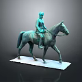 Man Riding Walking Horse Bronze Statue Displayed On White Base 3d model
