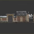 European Style Wooden Entrance Gate With Red Brick Walls And Black Sloped Roof