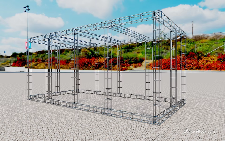 Cubic Steel Architectural Framework Structure For Building With Open Outdoor Area 3d model