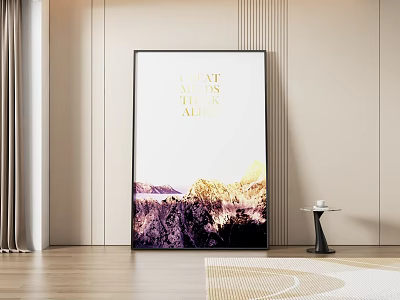 Abstract Painting In Black Frame With Gold And Purple Mountain Elements For Modern Interior Decor 3d model