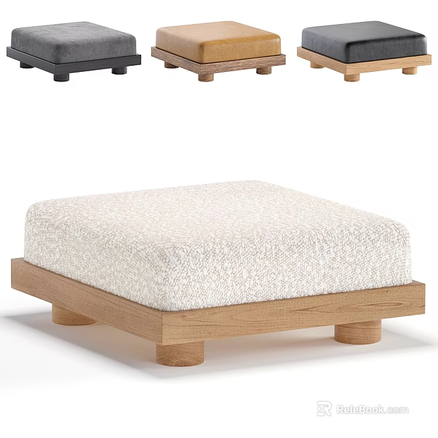Modern Sofa Stool With Natural Wood Frame And Light Colored Upholstered Cushion 3d model 