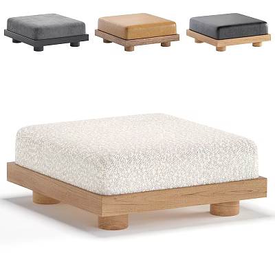 Modern Sofa Stool With Natural Wood Frame And Light Colored Upholstered Cushion 3d model