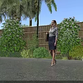 Lush Flowering Bushes With White Blooms Near Bamboo Fence And Palm Trees Under Blue Sky