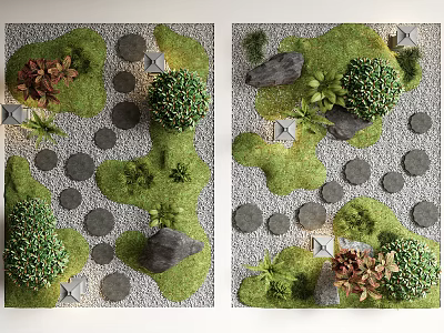 Garden Stepping Stones Path In Landscape Design With Green Grass Rocks And Plants 3d model