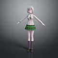 Child Wearing School Uniform White Shirt Green Tie Green Plaid Skirt Standing With Arms Outstretched