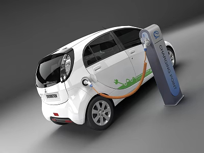 White Electric Car Charging With Lightning Fast Charger And Green Accents 3d model