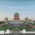 Ancient Chinese Architecture With Multi tiered Tower Green Roofs Red Walls And Symmetric Courtyard