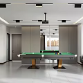 Modern Billiard Room Interior Design With Green Felt Table And Gray Sofa 3d model