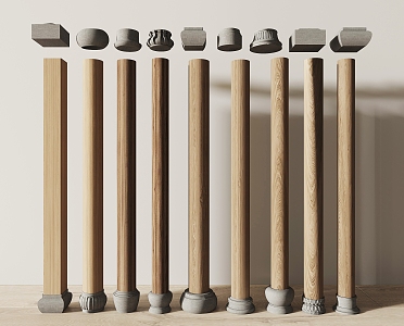 Chinese style column, wooden column, pillar foundation stone 3d model