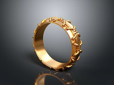 Stylish Gold Ring With Intricate Decorative Patterns For Fashion Accessory 3d model