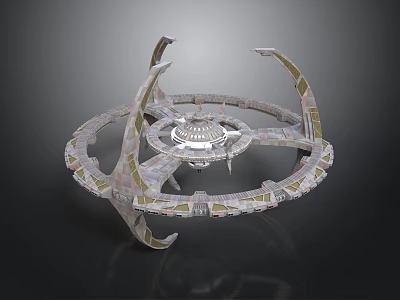 Futuristic Circular Space Station Structure With Support Arms And Central Hub Design 3d model