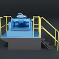 Blue Heavy Duty Industrial Equipment With Yellow Guardrails And Safety Stairs