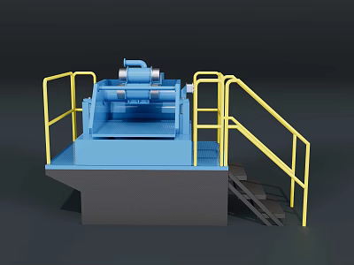 Blue Heavy Duty Industrial Equipment With Yellow Guardrails And Safety Stairs 3d model