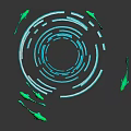 Cartoon Scene With Green Butterflies Around Blue Spiral On Dark Background With Reflection